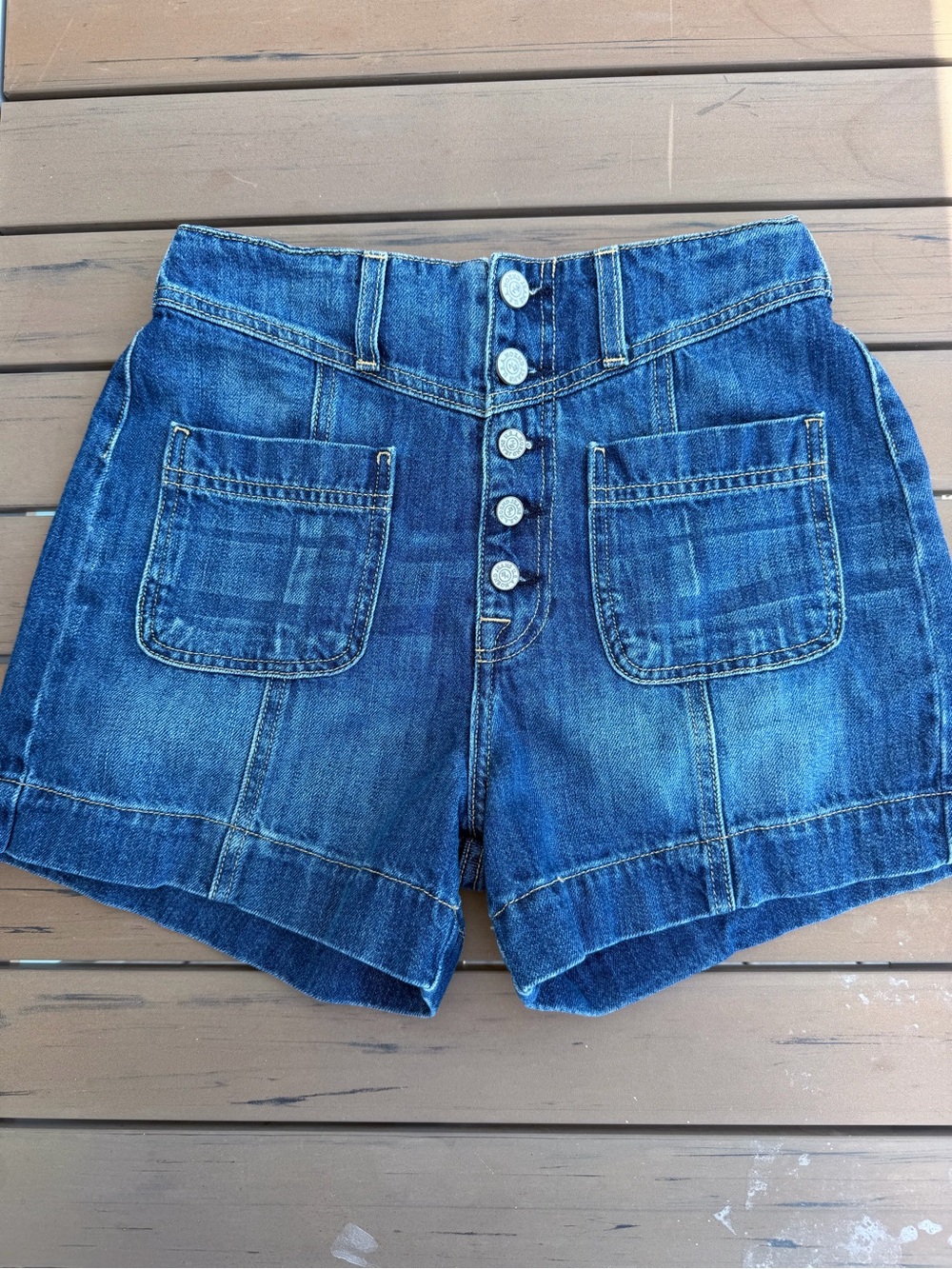 NoEnd High-Rise Blue Denim Button-Front Women's Shorts